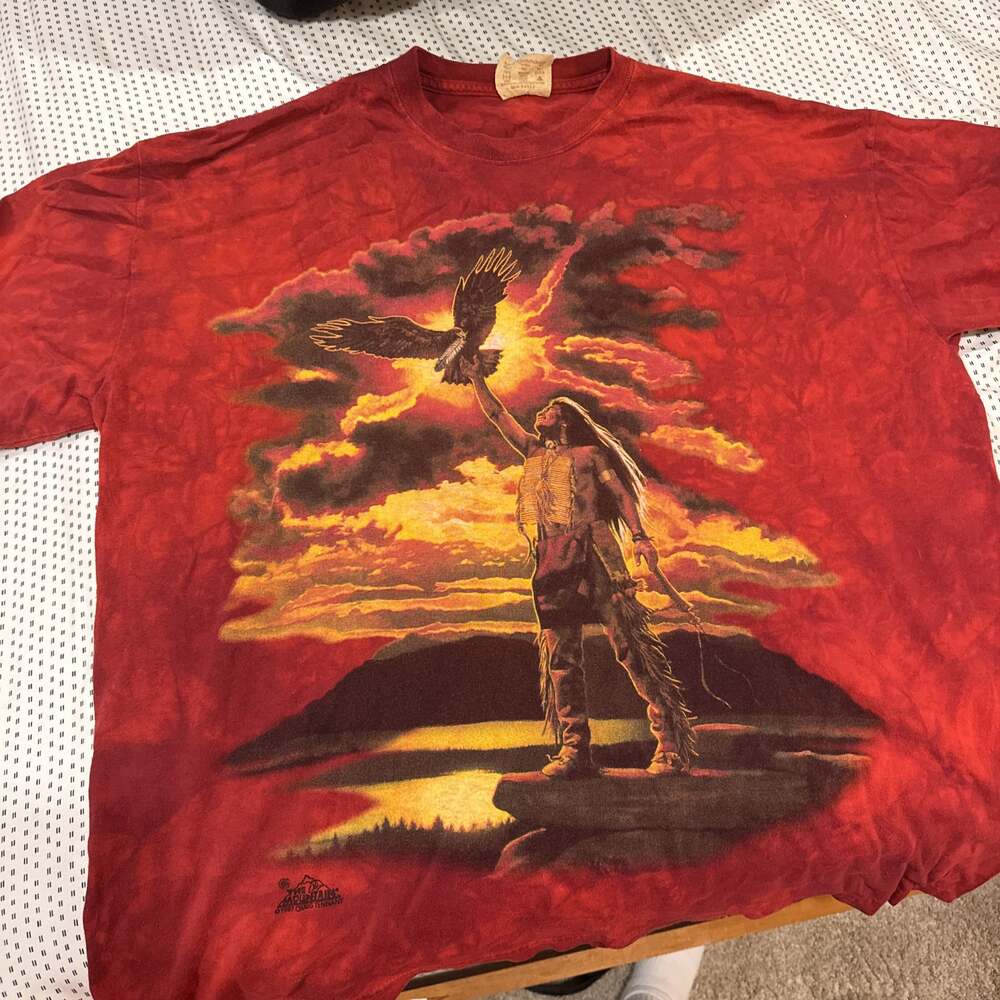 Vintage 1997 The Mountain Native American Eagle Red Tie-Dye T-Shirt